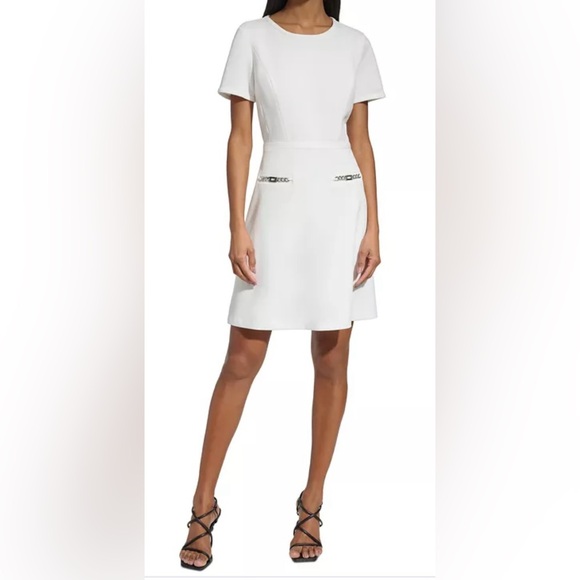 KARL LAGERFELD White Scuba Crepe Sheath Dress - Picture 1 of 7
